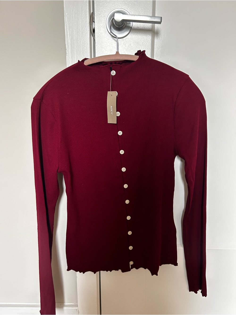 JCREW Vintage -Inspired Burgundy Button-Front Ribbed Top -
